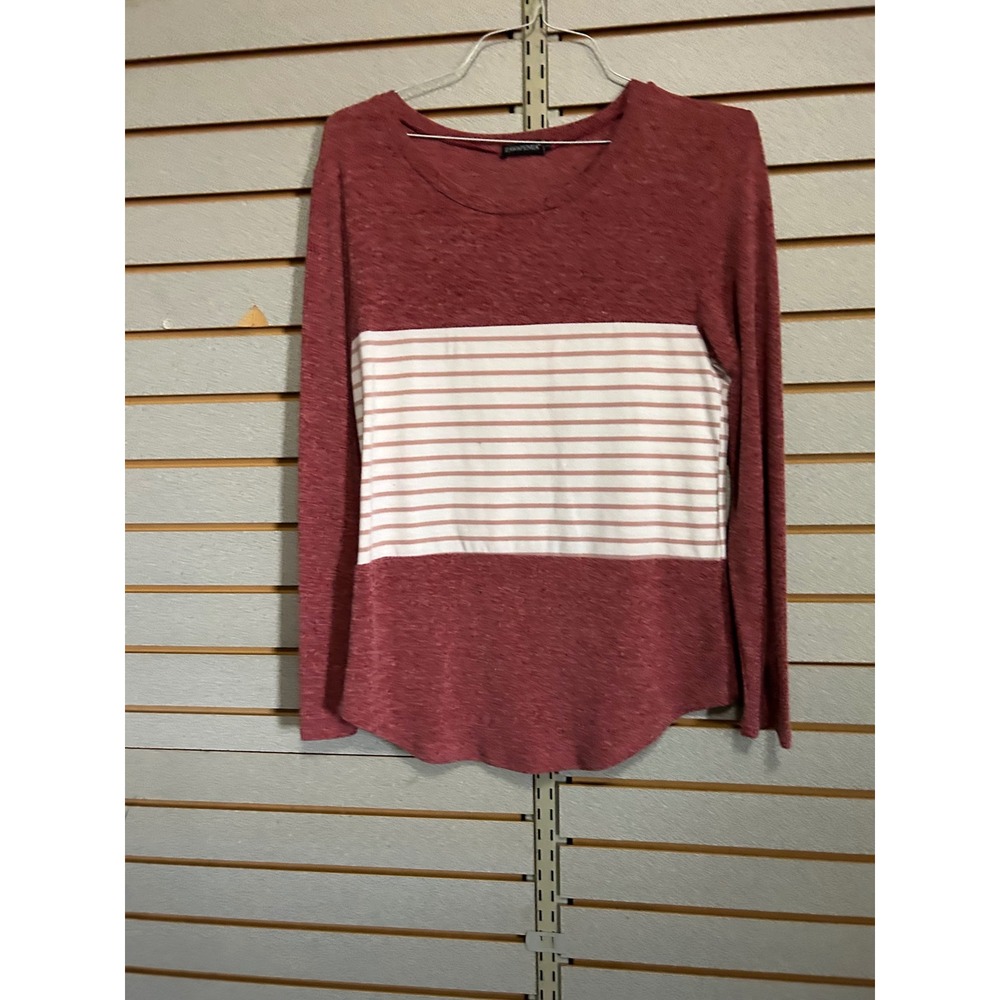 Zawapemia Womens Burgundy Colorblock Striped‎ Long Sleeve Top Size L Crew Neck